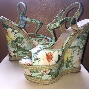 Madison Mint w/ Peach/Yellow/White Floral Wedges